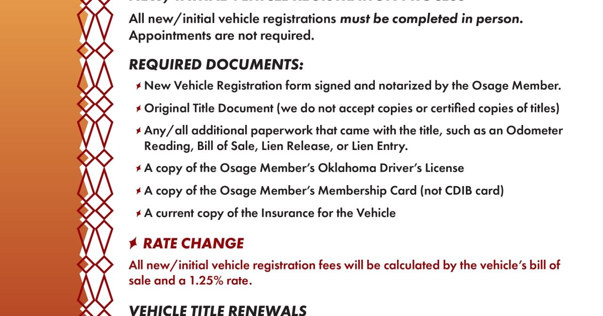 Osage Nation Tax Commission Announces Updates to New Vehicle